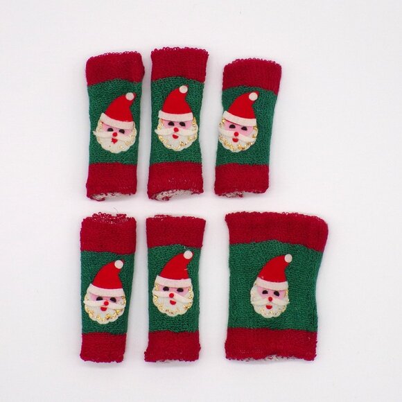 VTG Christmas Santa Coasters Chadwick Miller Knit Felt Koozies Set 6 Japan 60s - Picture 3 of 13